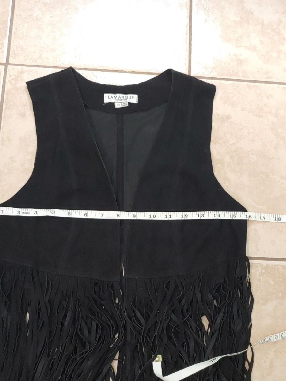Lamarque Black Leather Fringe Vest Suede Western Festival Women's Size XS - Picture 5 of 6